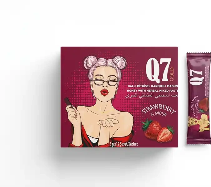 مکمل گیاهی Q7 با طعم توت فرنگی (تقویت میل جنسی بانوان) پک ۱۲ عددی